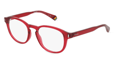 Polaroid PLD D452 rood transparant Hoekaanzicht