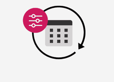 Kalendersymbool met circulaire pijl en instellingen symbool.