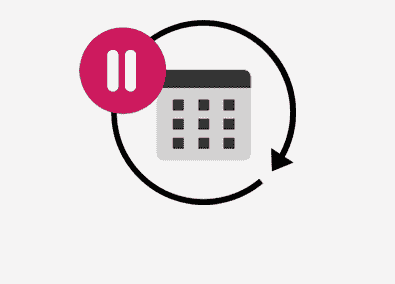 Kalendersymbool met circulaire pijl en pauzeknop.