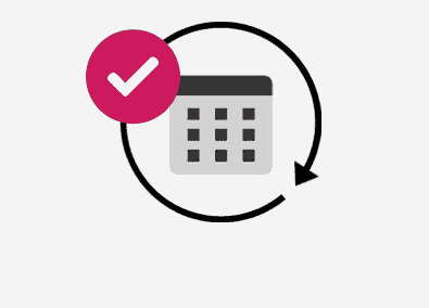 Kalendersymbool met circulaire pijl en vinkje.