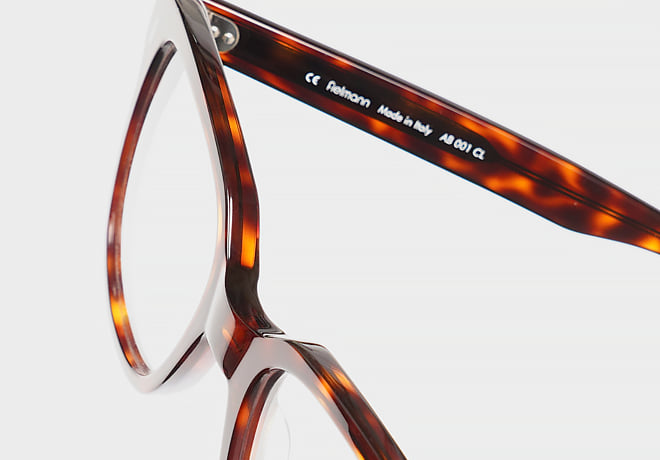 Gros plan d\'une paire de lunettes en acétate havane.